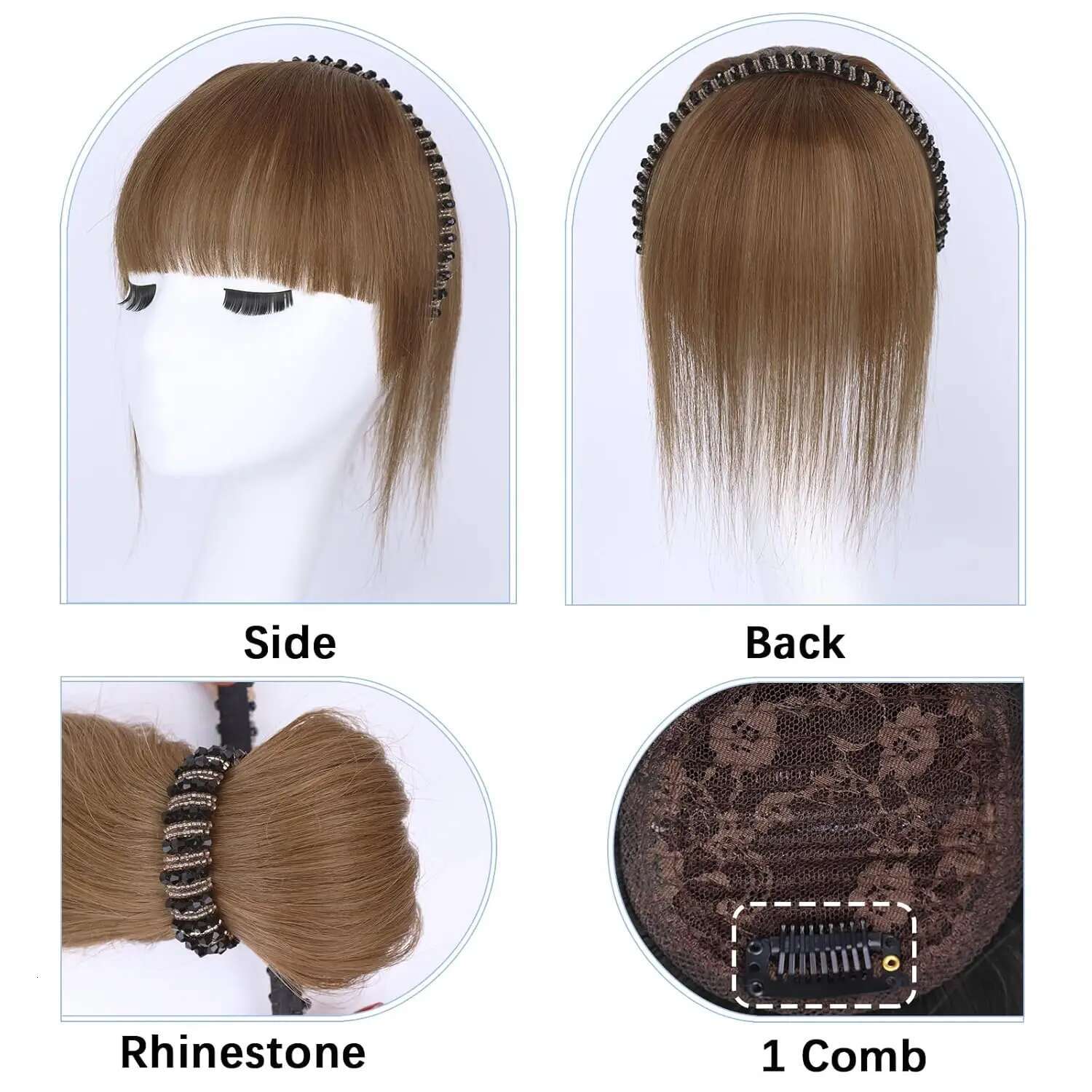 Human Toppers Rhie Women Clip In Bangs With Band Straight Wiglets Hairpiece For Thinning Hair