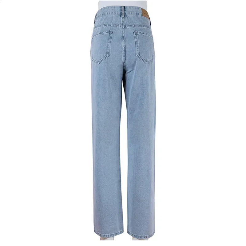 Womens Jeans Washing Y2k Denim Straight Mom Pants Ankle Length High Waist Zipper Holes Pockets Loose Streetwear Casual Work 250225