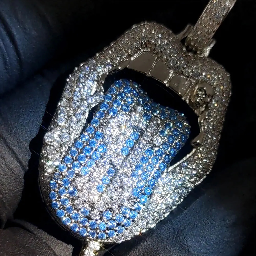 Iced Out Crazy Dollar Blazing Tongue Creative Pendant Full Shiny Colored CZ Necklace Hip Hop Charm Jewelry for Men Women 250228