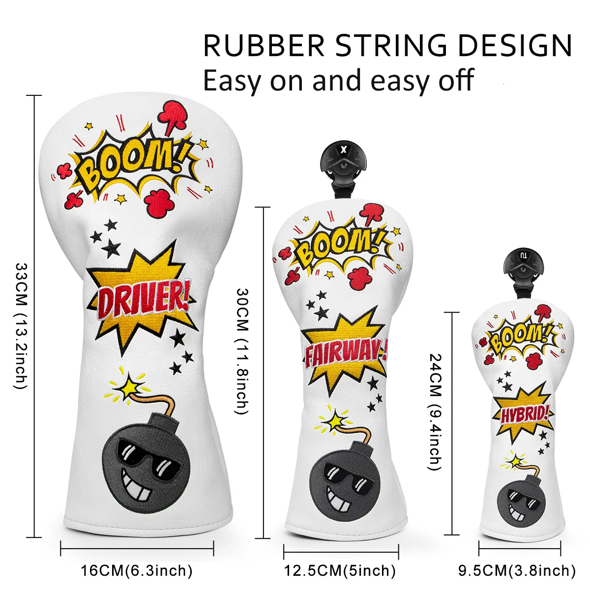 Golf Club Headcovers Wood Head covers Booms Design Driver Fairway Hybrid Woods Headcover Red PU Premium Leather Head