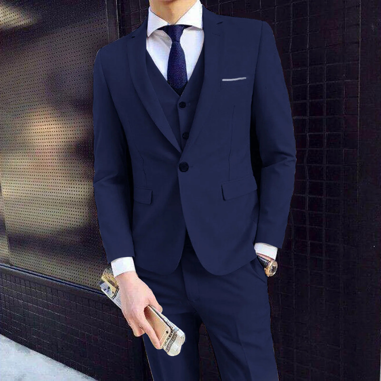 Men Three-piece Suit Mens Formal Business Style Slim Fit Wedding Suit Set with Silky Smooth Anti- Fabric Turn-down 250224