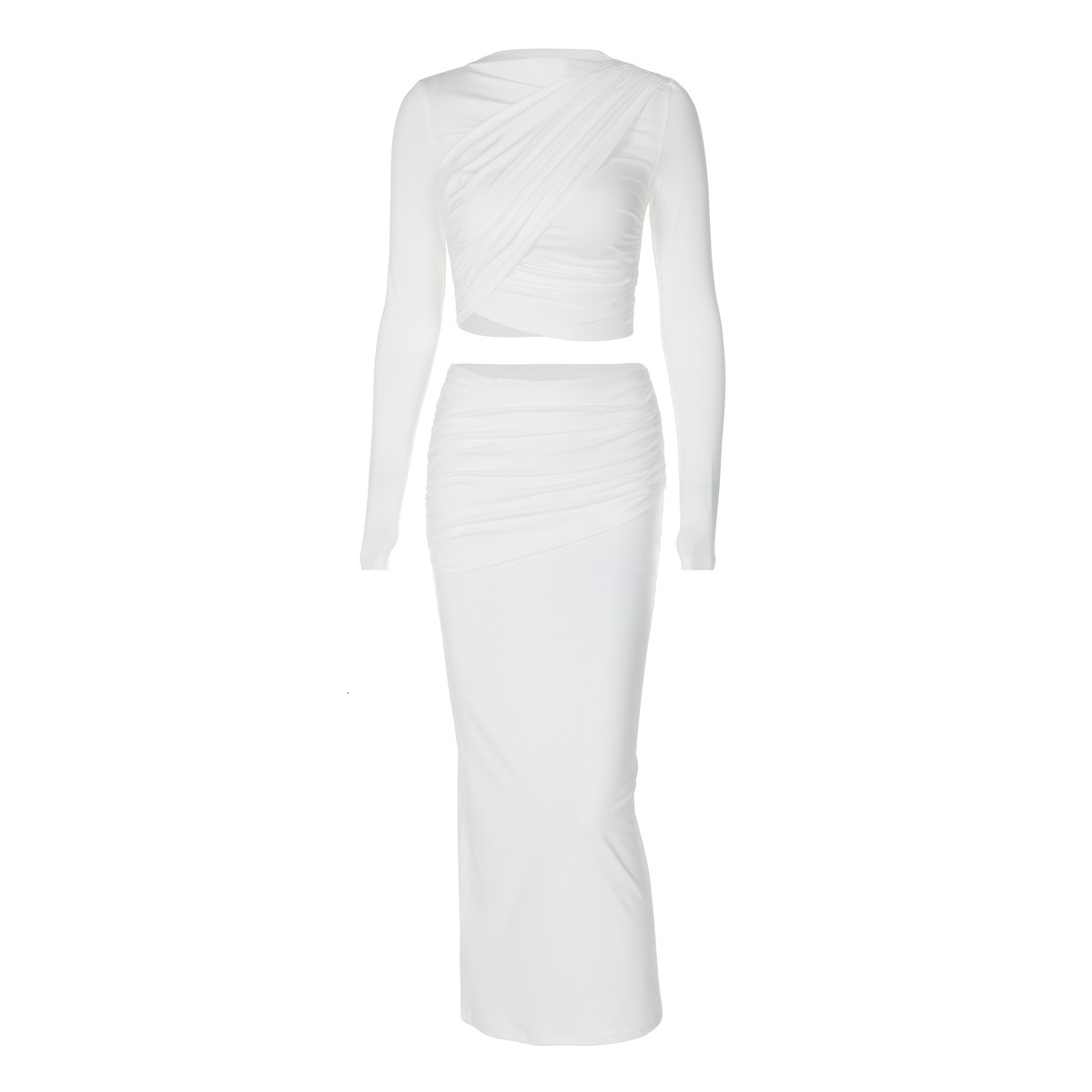 Women's Clothing New4 Autumn/Winter New Round Neck Long Sleeved Crop Top Slim Fit Skirt Set For Women