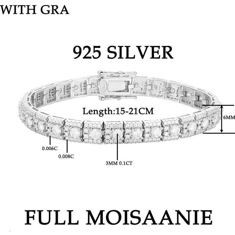 TBCYD 3mm Full Moissanite Sier For Women Men Tennis Bracelet Plated GRA Certificate Engagement Jewelry