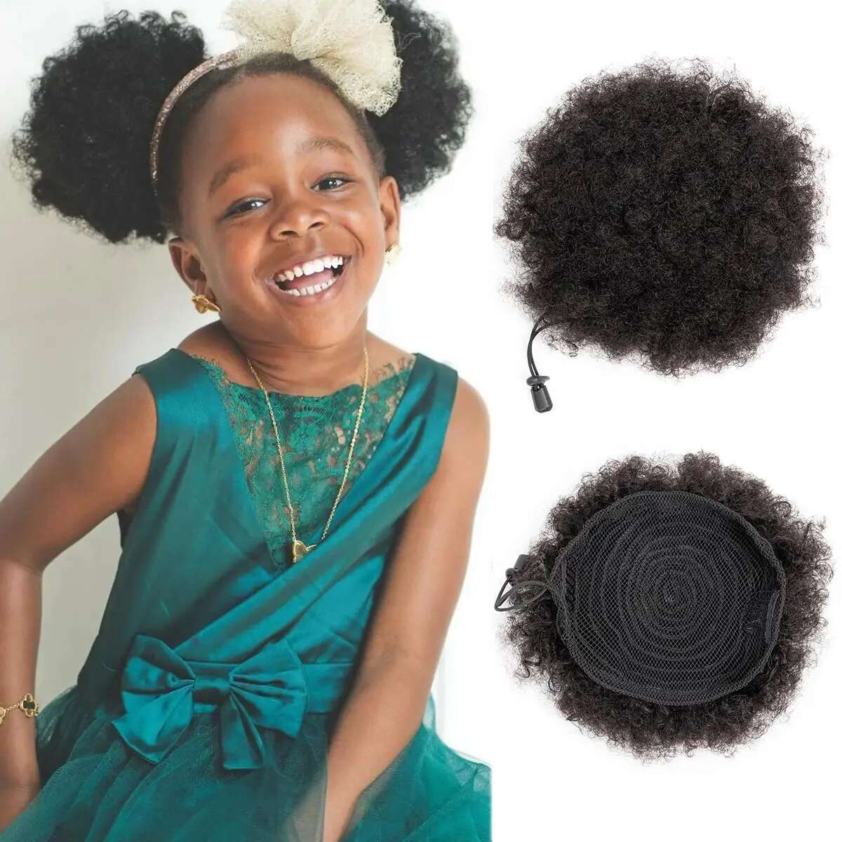 Afro Puff Ponytail Black Women Synthetic Buns 2Pcs/Pack For Girls Kids Children Babies
