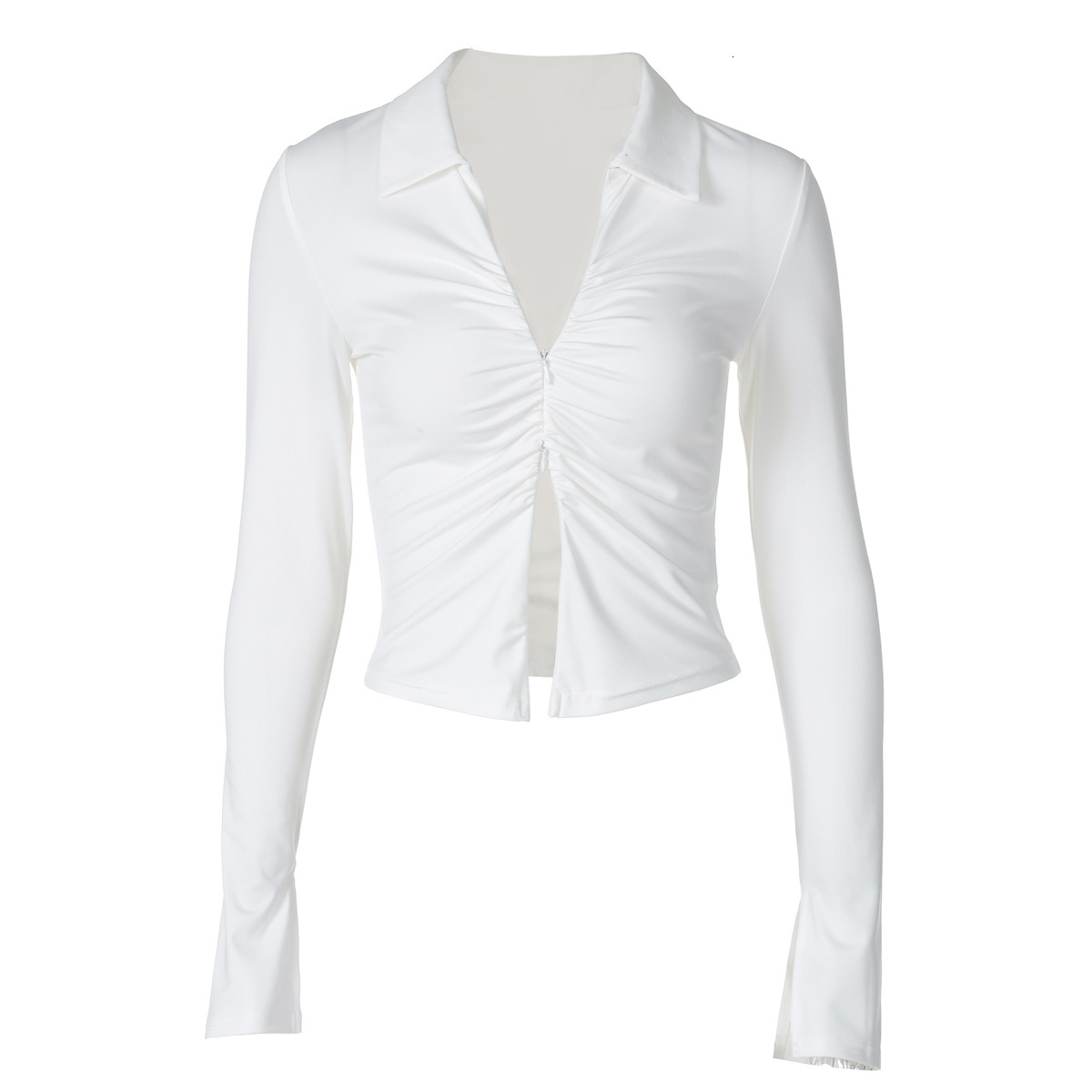 Hot Selling Women's Clothing New4 Autumn New Product Fashionable Crop Slim Fit Zipper Lapel Long Sleeved T-Shirt Top