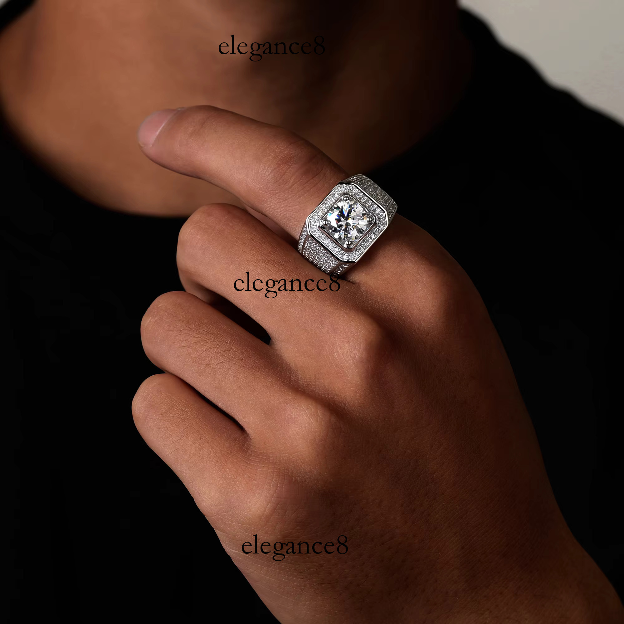 Moissanite for Men Sterg Sier Dias Engagement Male Wedding Hip Hop Brand Ring Jewelry Gift