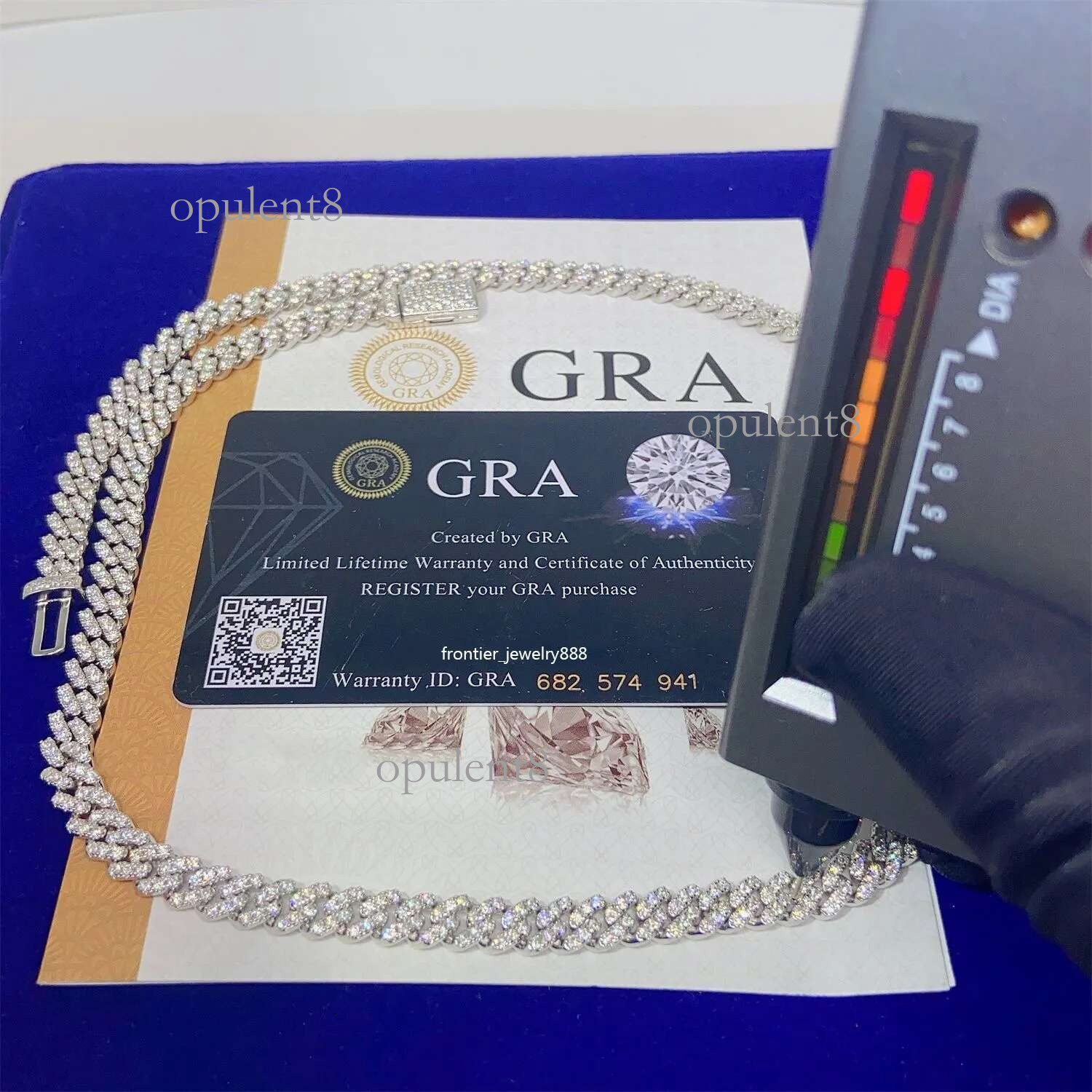 Pass Dia Tester Gra Certificates 8mm Width One Row Sterg Sier Vvs Moissanite Cuban k Chain Necklace