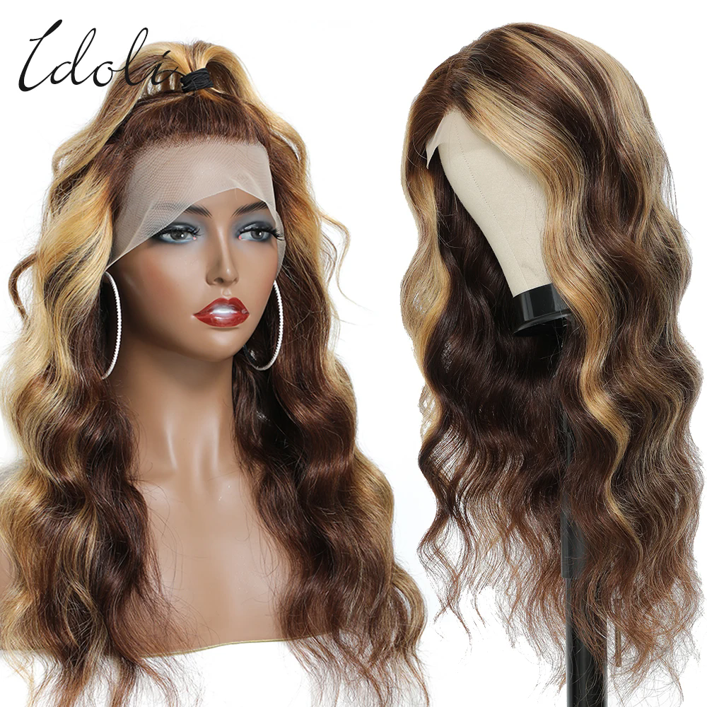 Highlight Wig Human Hair Body Wave Lace Frontal Wigs Colored 13x4 Lace Front Wig P4/27 Ombre Honey Blond Lace Front can be braided