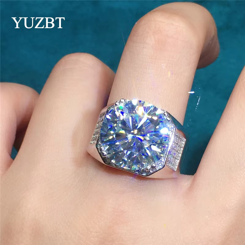 Sier original 10 14mm round bright cut test, past D-color carbon silica party ring, men's gift, boutique jewelry