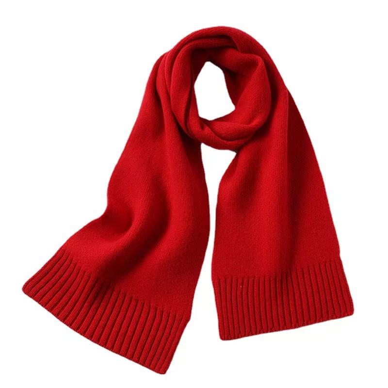 K026 Small scarf 100% wool scarf men and women short knitted thick solid color Korean version student wool couple small neck scarf