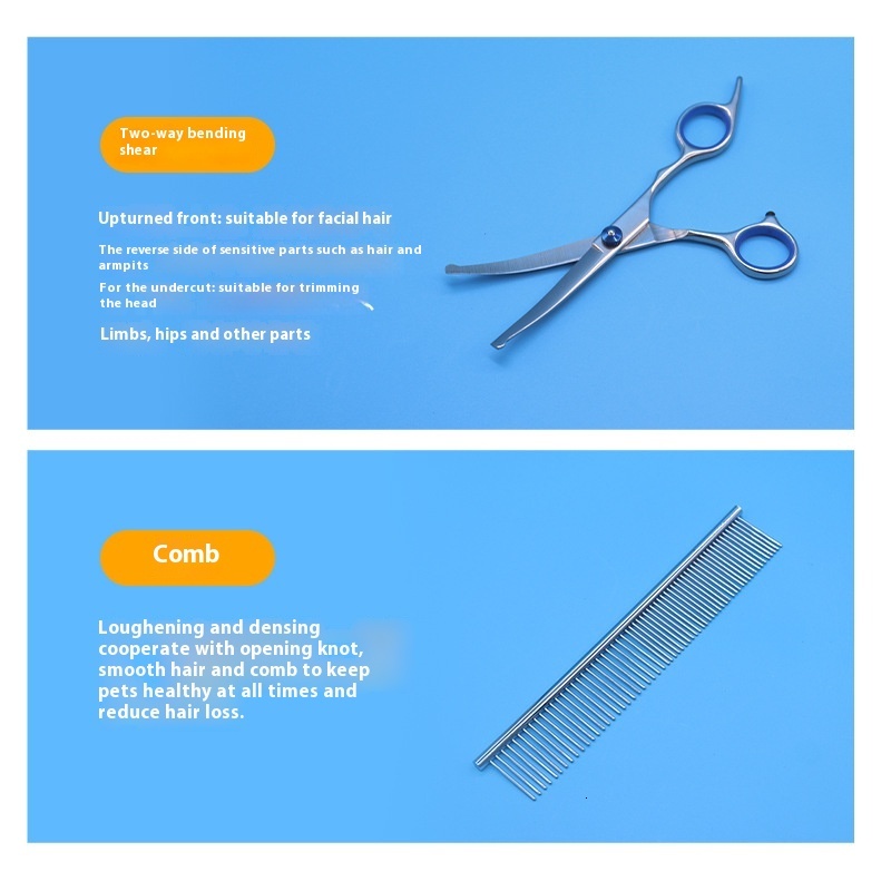 Pet Comb Set Dog Stainless Steel Straight Teeth Styling Curved Scissors Cat Hair Trimming Grooming Kit