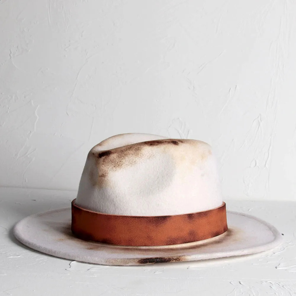 100% wool vintage womens Fedora hat wide Brim jazz hat womens felt church hat size 56-58CM 250228
