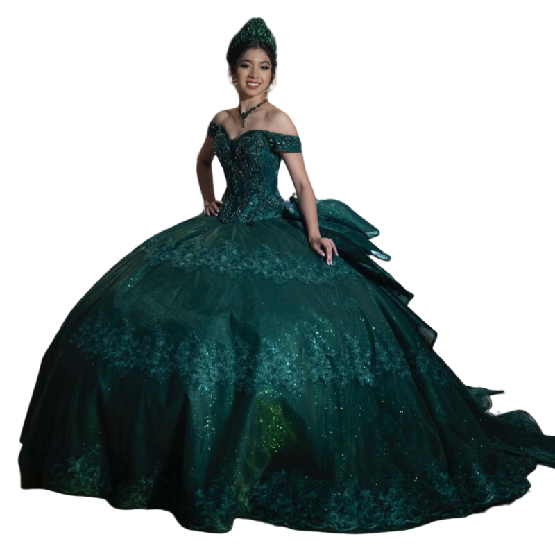 Classic Hunter Green Ball Gown Quinceanera Dresses With Bow Back Lace Appliques Off Shoulder Corset Sweet 16 Dress Prom Boutique Special Occasion Wear