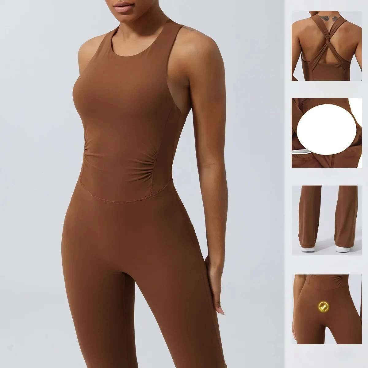 Seamless Yoga Jumpsuits Sports Fiess Peach Hip-Lifting Tight Flared Pants Backless One-Piece Workout Gym Tracksuits For Women