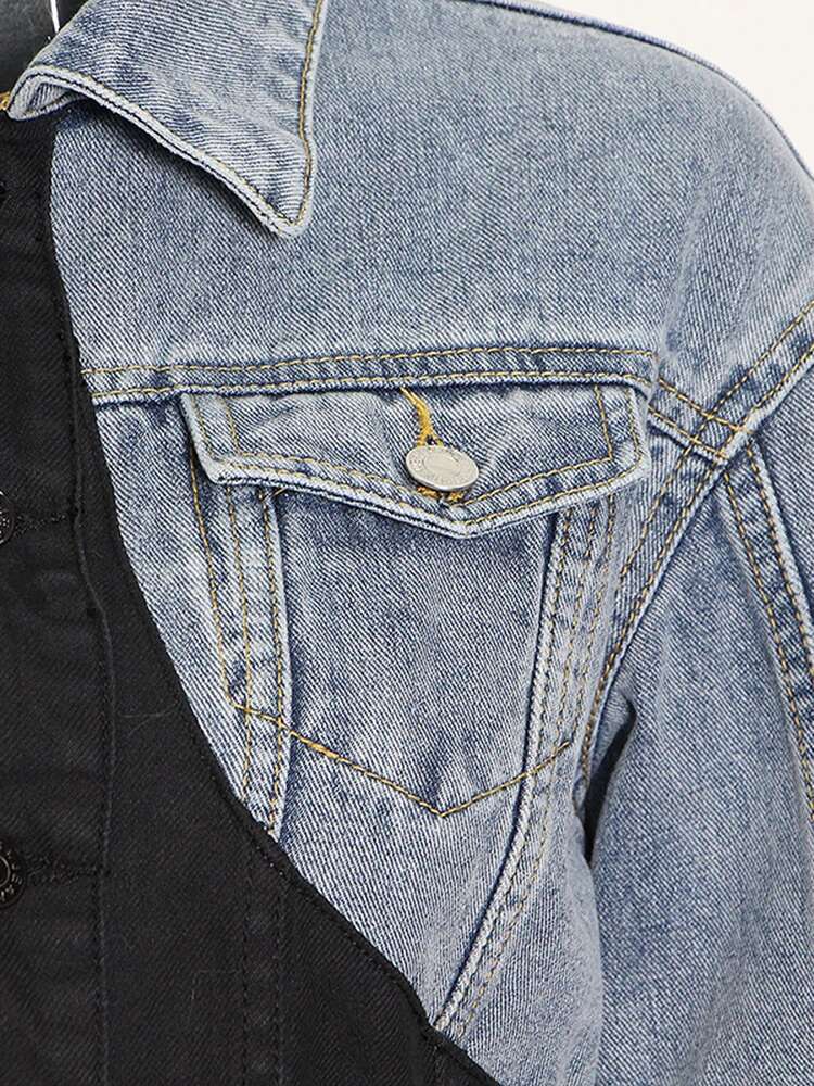 ROMISS Women's Casual Color -Colored Denim Lavage Long -Sleeved Single -Breasted Street Installation Retro Slim Jacket