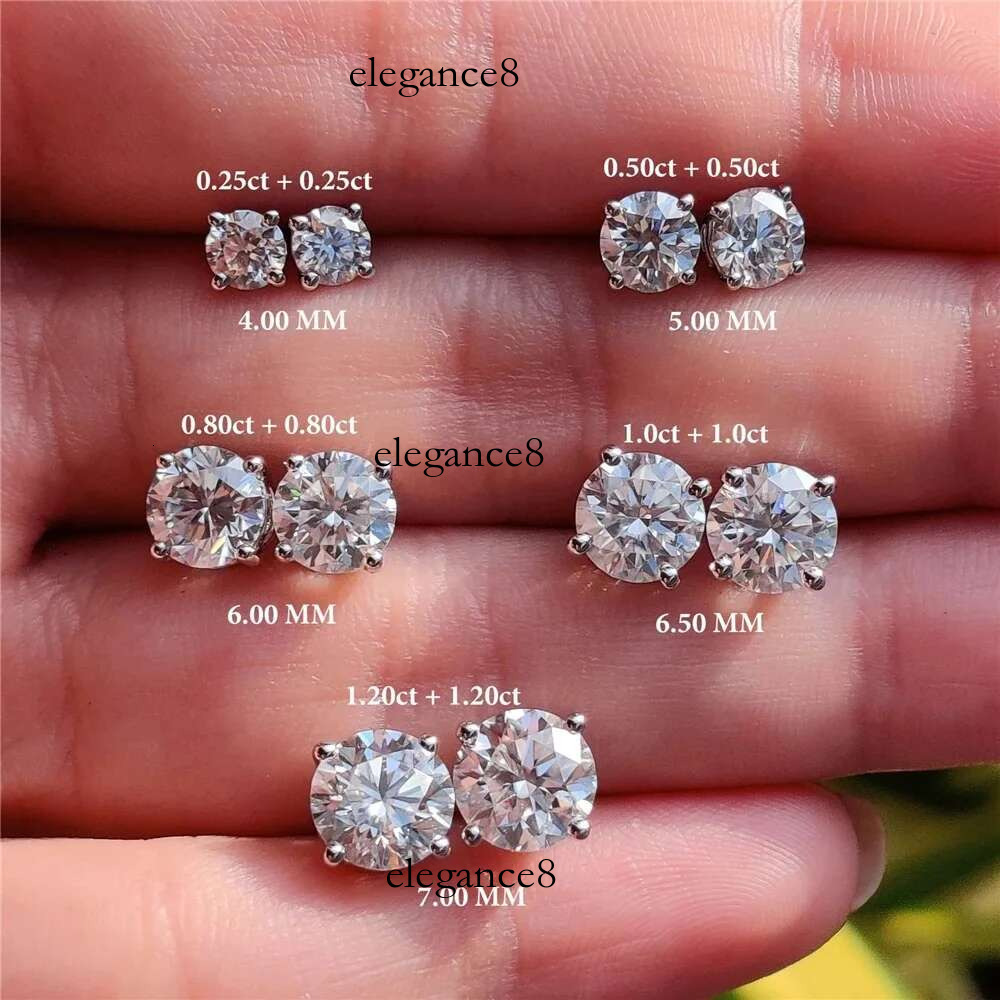 CAT 0.5-1.2 Carat D Color Moissanite Ear Stud Earrings For Women Sterg Sier Sparkg Piercing Earring Fine Jewelry