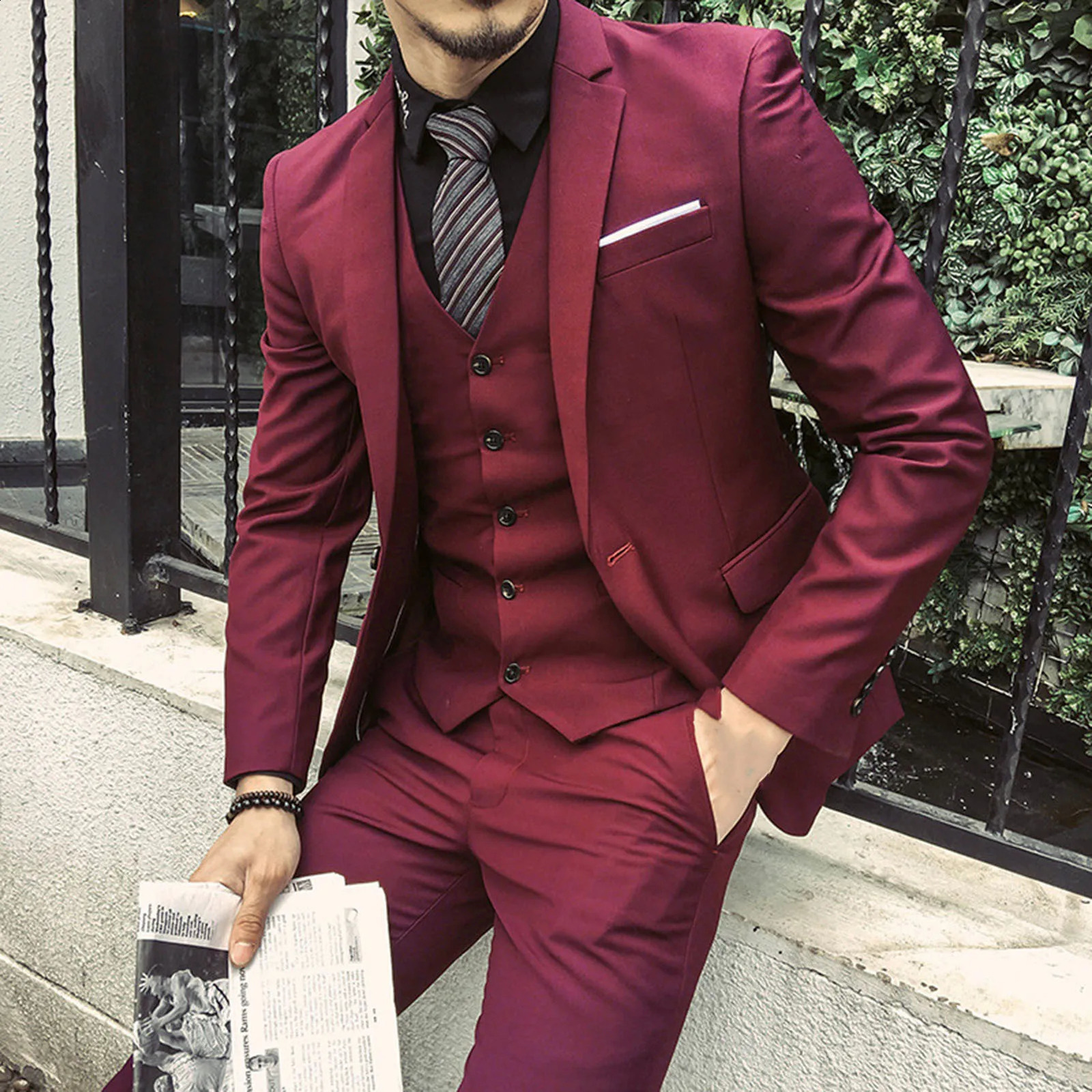 Men Three-piece Suit Mens Formal Business Style Slim Fit Wedding Suit Set with Silky Smooth Anti- Fabric Turn-down 250224
