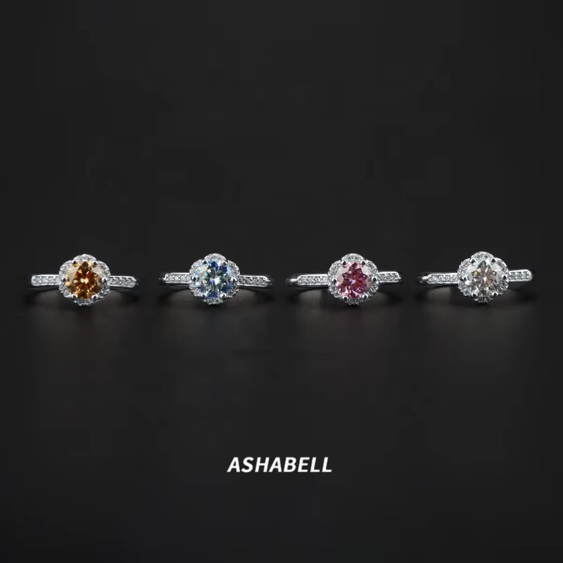 S sier 1CT round bright cut rose engagement semi eternal colored pyroxene female ring