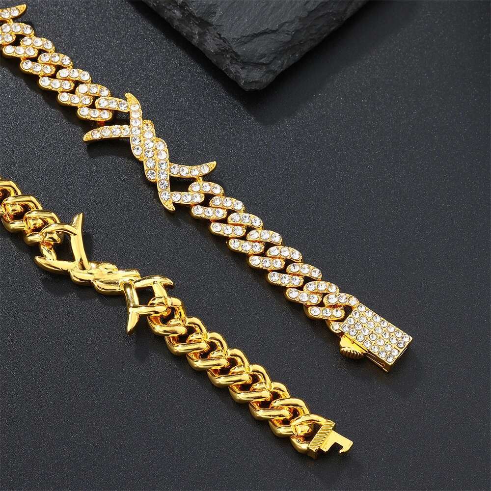 Hip Pop 15MM Thorns Cuban For Men Women Gold/Sier Color Copper Full Of Iced Out Cubic Zircon Necklace Fashion Jewelry