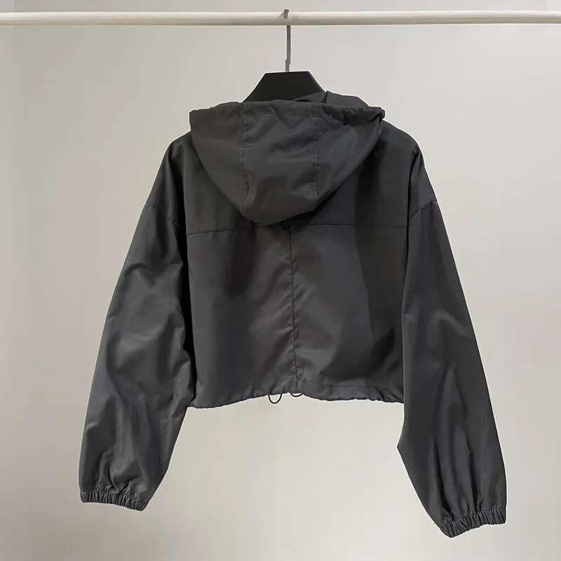 Designer women's jacket outdoor hooded windbreaker black short zipper sports casual wear