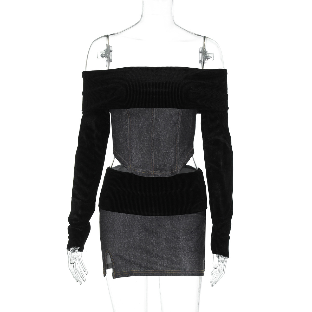 Hot Selling Women's Clothing New4 Autumn And Winter New Product Sexy Crop Top, Slim Fit Split Skirt Set