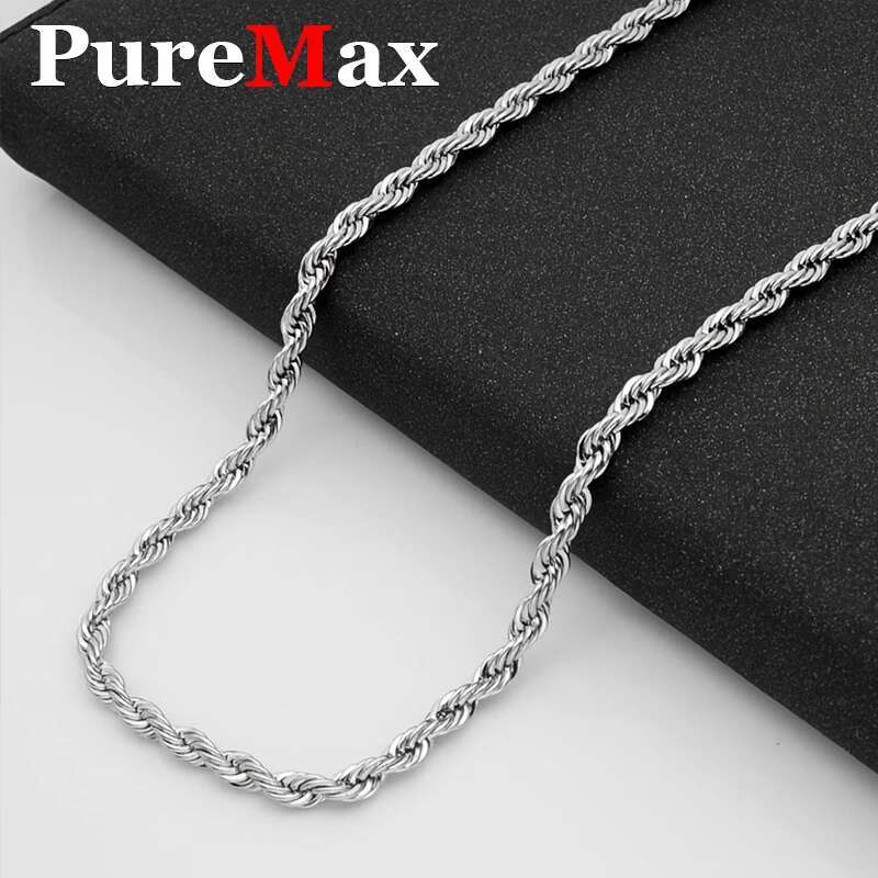 PureMax 3MM Gold Plated S Sterg Hip Hop Twist Chain Sier Women Men's Necklace Jewelry Gift
