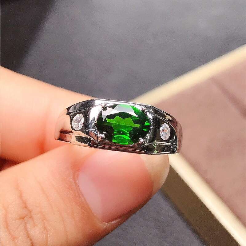Feiyu oval blue-green business men's fashionable bracelet silver simple daily versatile engagement and wedding ring