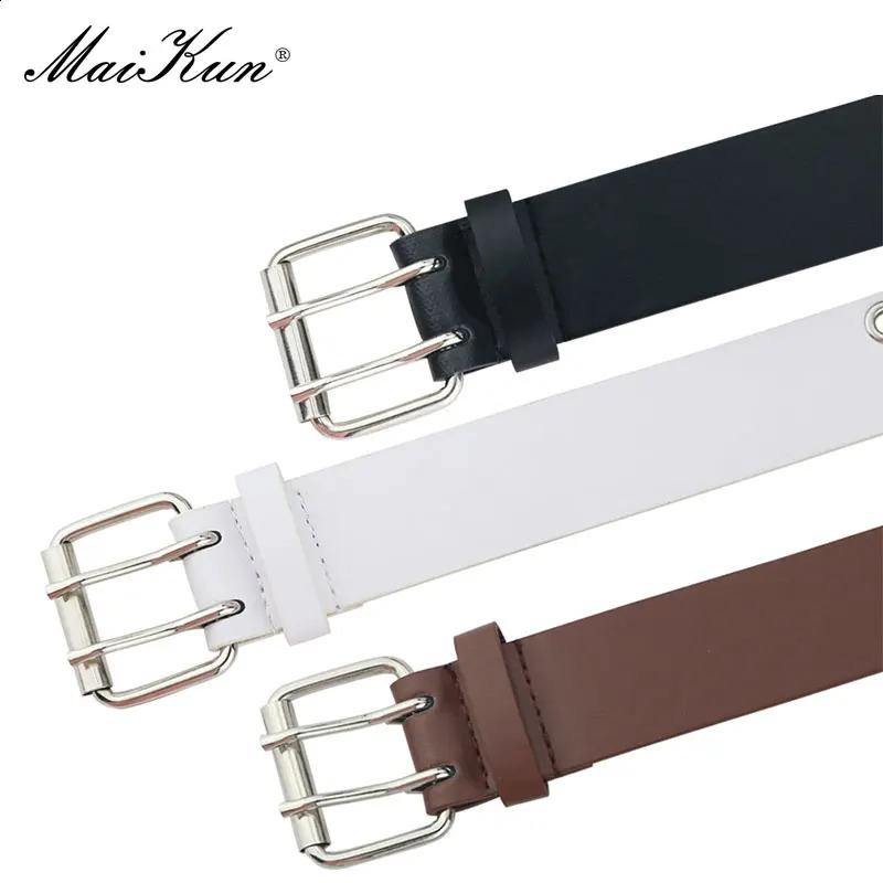 MaiKun Women Punk Goth Belts Leather Women Grunge Belt Halloween Double Pin Buckle Female Belt for Jeans Streetwear 250227