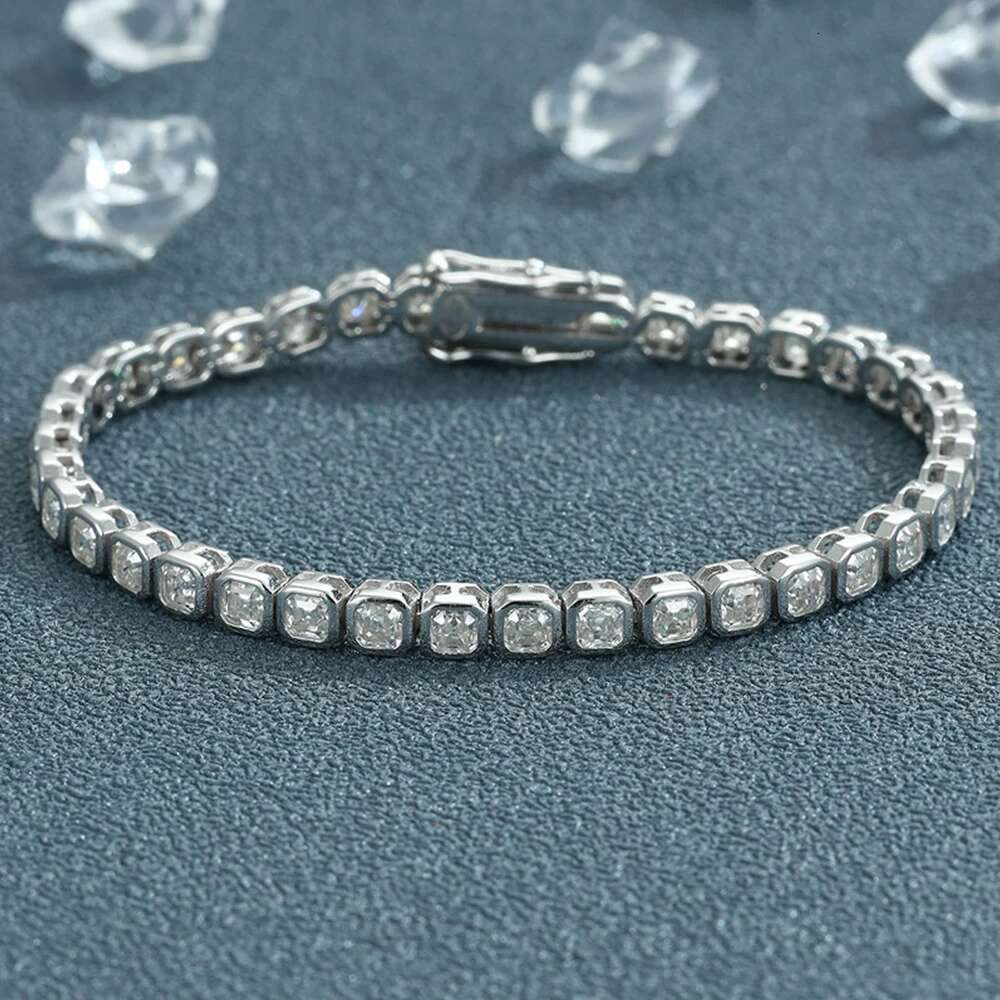 3x3mm Asscher Cut Full Moissanite Tennis for Women Men Sterg Sier Lab Dia GRA Certified Bracelet Jewelry