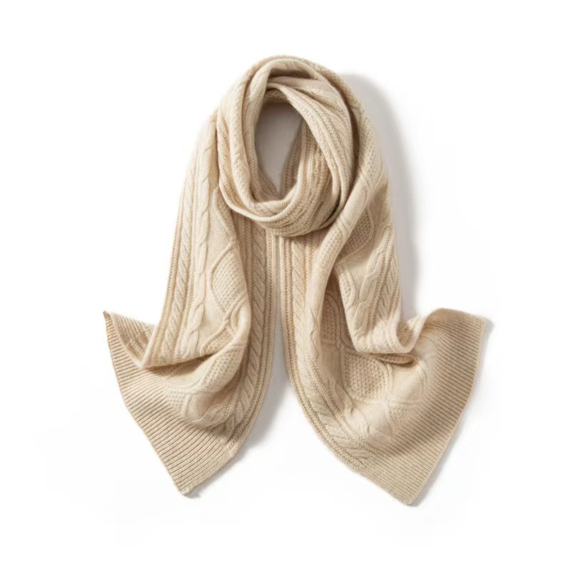 K034 Cashmere scarf for women, solid color cable neck gaiter, warm fashion, thickened and lengthened knitted scarf, simple and versatile neck scarf