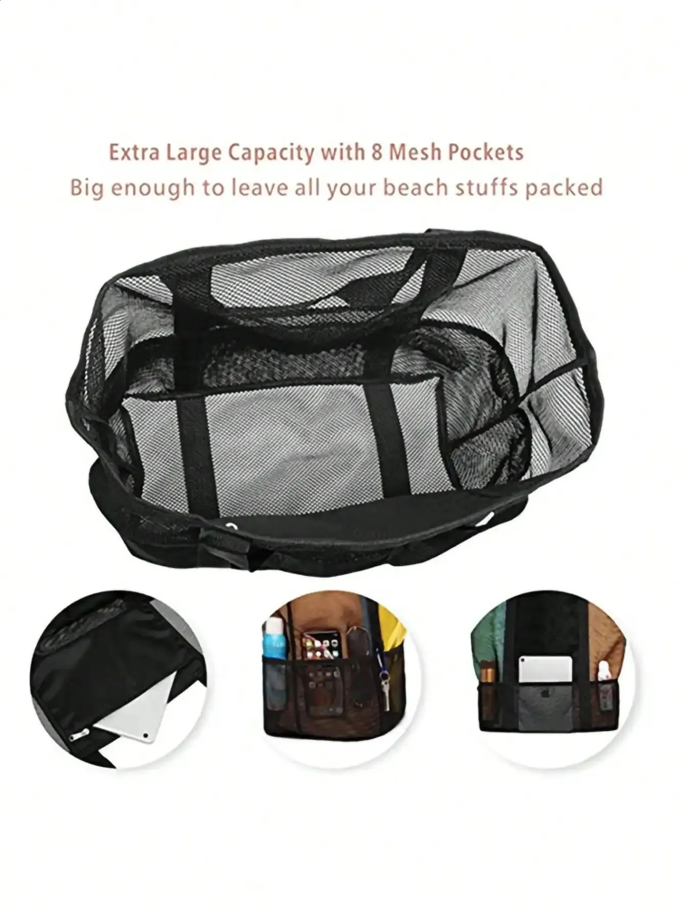 1pcs Unisex Large Capacity Multifunctional Mesh Handbag Beach Bag Shopping Bag Suitable For Outdoor Sports Beach Swimming 250305
