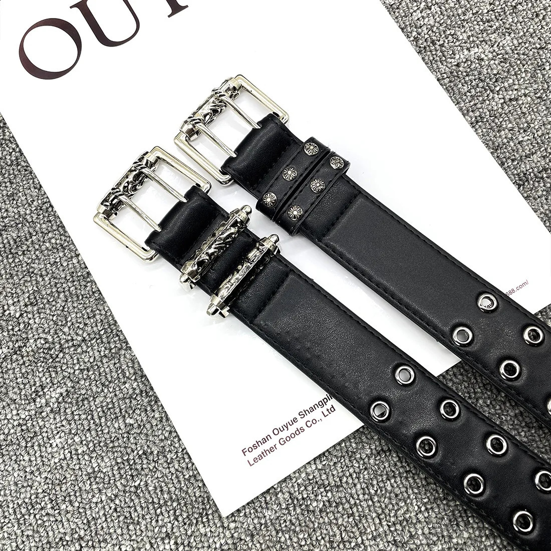 Star With Chain Eye Rivet Belt Goth Style Double Pin Buckle Man/woman Punk Style Pu Leather Waistband for Jeans Y2K Belt 250226