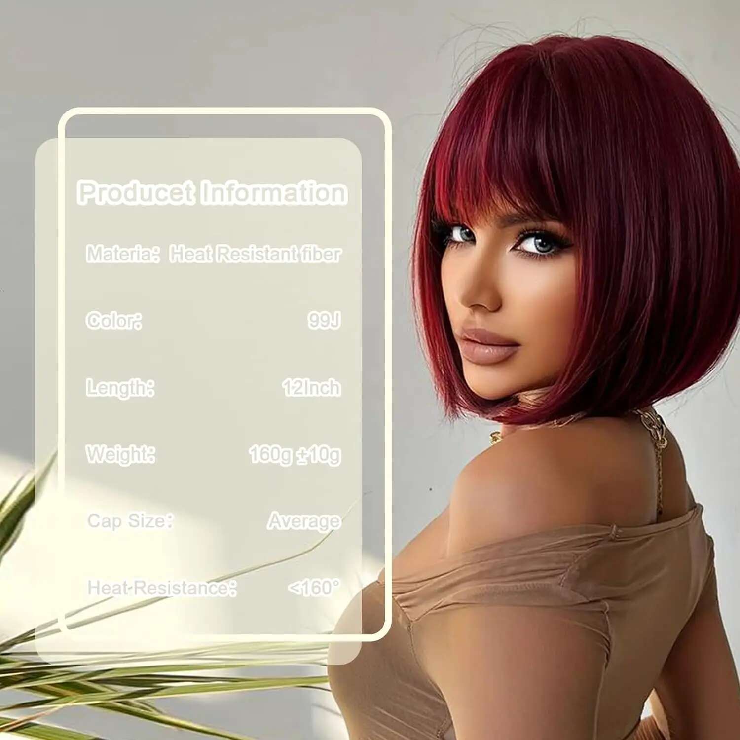 Short Bob Wigs With Bangs Synthetic 12" Straight Colorful Cosplay Daily Party Wig For Women Natural As Real Hair