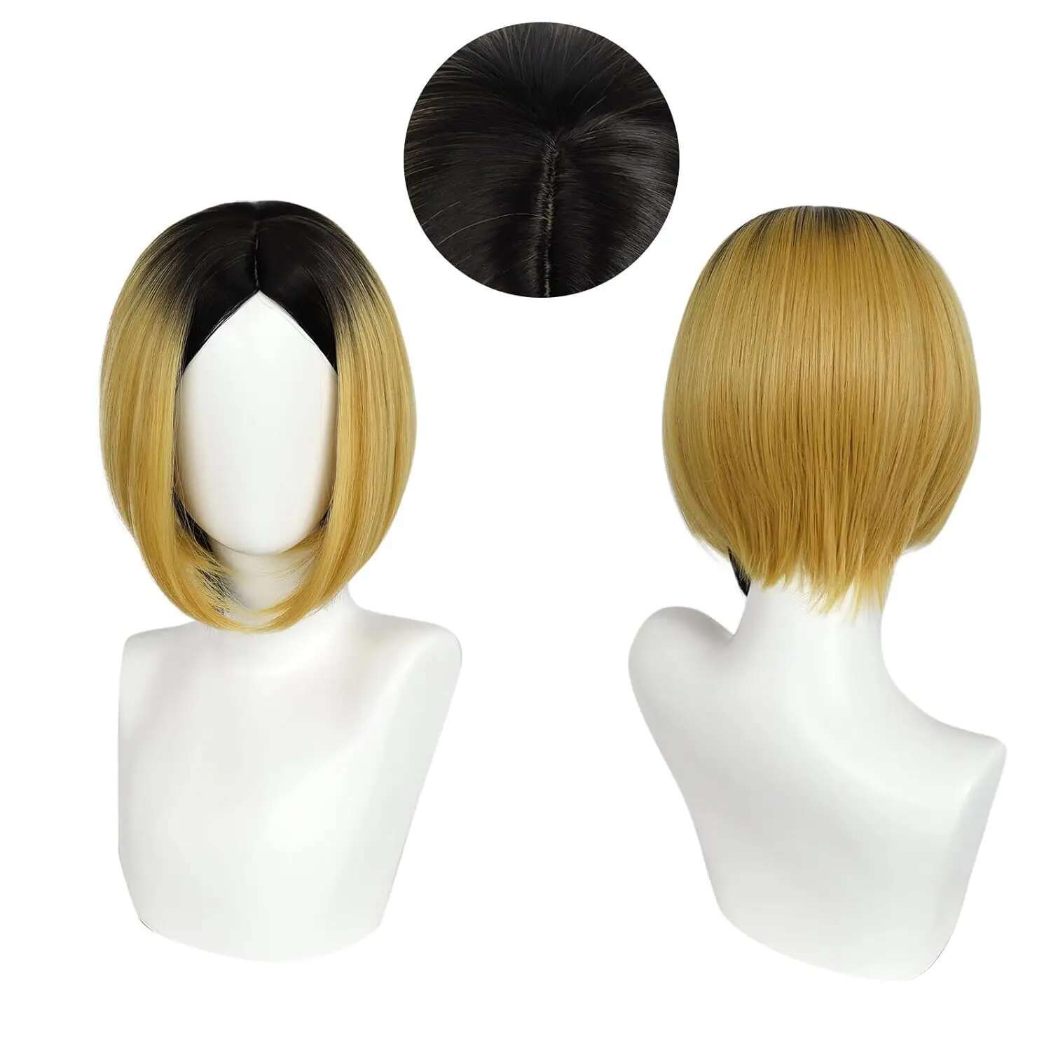 Kozume Kenma Synthetic Men Haikyu Short Straight Black To Gold Anime Cosplay Wig For Halloween