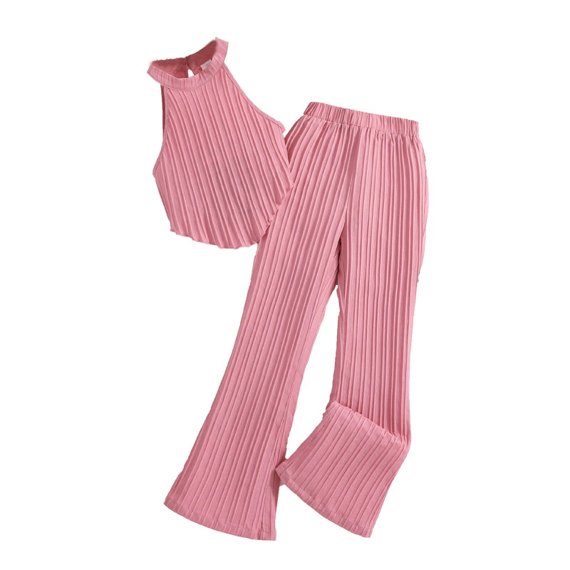 Girls Summer New Pink Sleeveless Top + Pink Pants Stylish Birthday Party Vacation Holiday Daily Casual Sweet Two Piece Set D264
