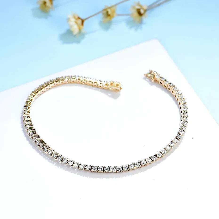 Kuololit Women Solid 14K 10K Yellow Gold GRA Moissanite Tennis Bracelet for Engagement Christmas Gifts