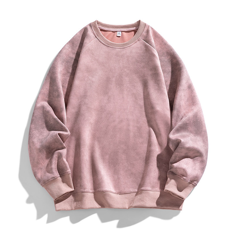 MM03014 Suede raglan sweatshirt men's round neck spring new loose solid color bottoming