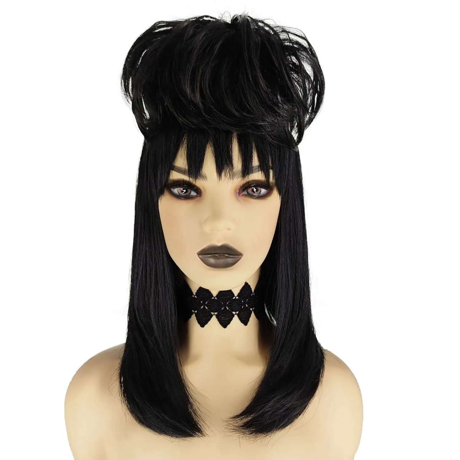 Black Cosplay Wig With Bun Synthetic Bride Costumes,Halloween Costume For Lydia Deetz Wigs For Women