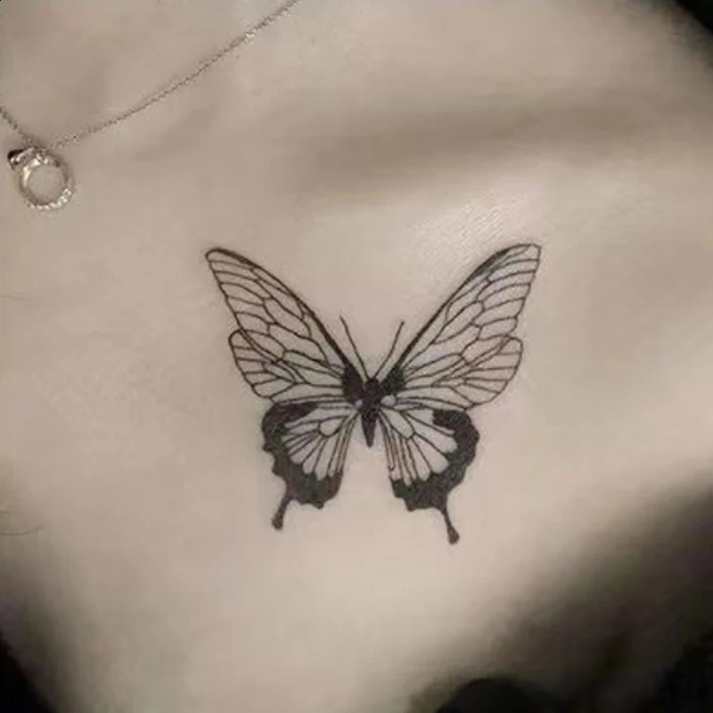 10PCS Butterfly Tattoo for Woman Black Flower Sketch Sticker Rose Blossom Temporary Waterproof 250219