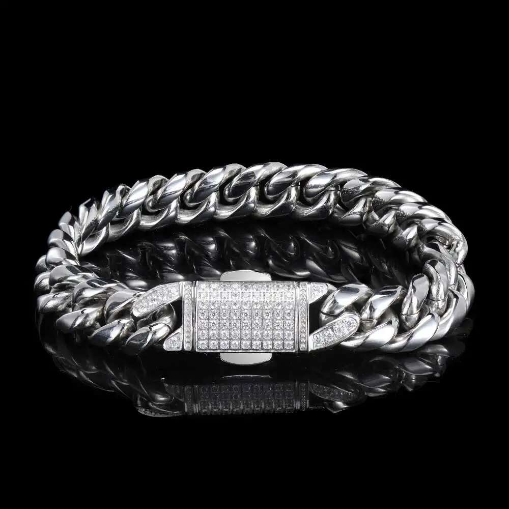 12mm Hip Hop Plated Fashion Stainless Steel Cuban Bracelets For Men Bg Clasp Pvd Waterproof Jewelry