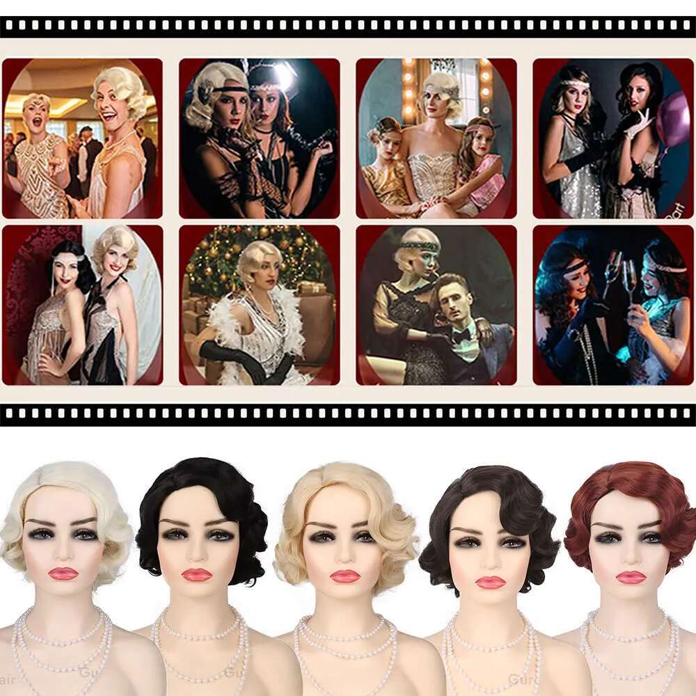 1920S Finger Wave Synthetic Womens Short Curly Cosplay Wig Costume Halloween Party Daily Use Great Gatsby