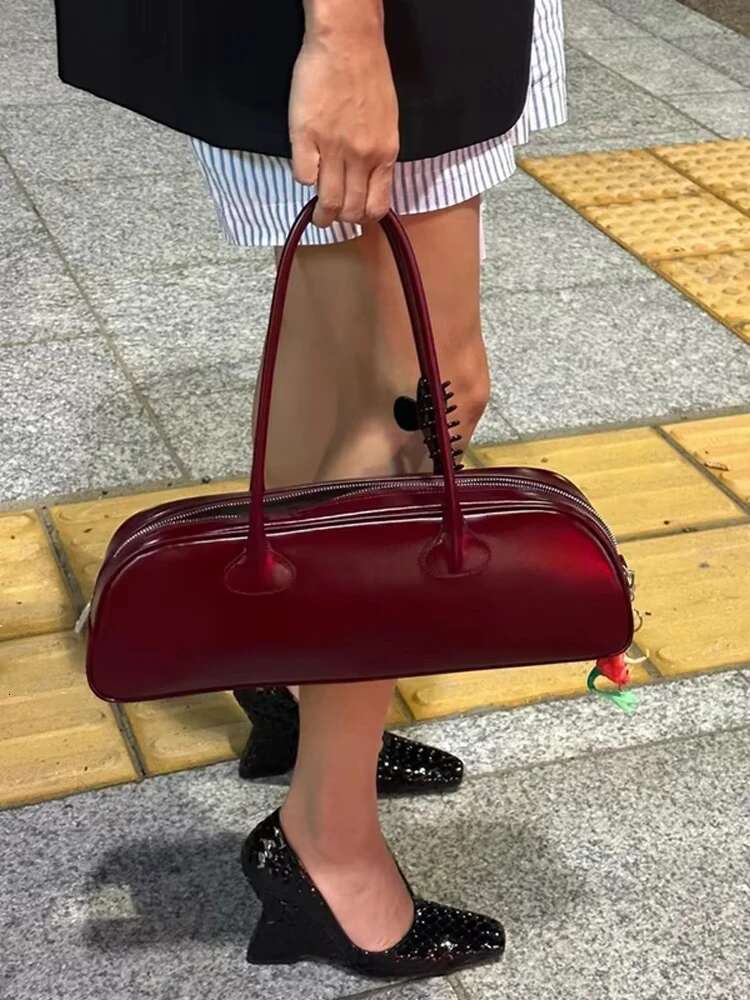 Simple Genuine Leather Red Underarm Single Shoulder Fashion Cowhide Handbag Korean Large Capacity Bowg Bag bags handbags women