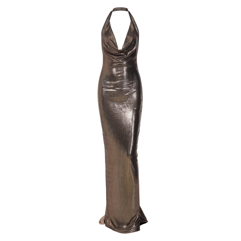 Women's Clothing New4 Summer New Product Fashionable Temperament Sexy Backless Pleated Neck Hanging Dress