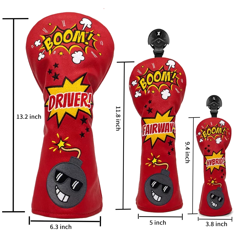 Golf Club Headcovers Wood Head covers Booms Design Driver Fairway Hybrid Woods Headcover Red PU Premium Leather Head