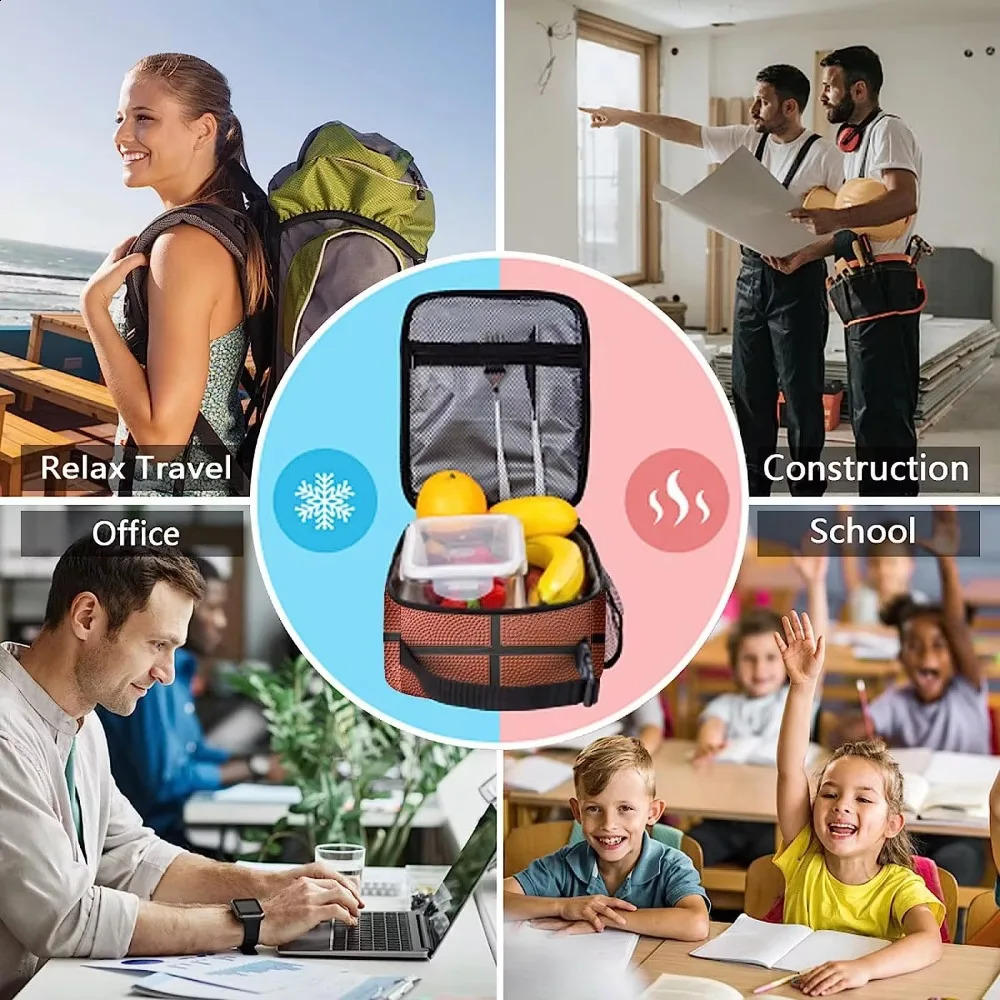 Basketball Lunch Bag for Women Men Insulated Reusable Lunch Box for Work Office School Picnic Portable Bento Tote Bag Cooler Bag 250228