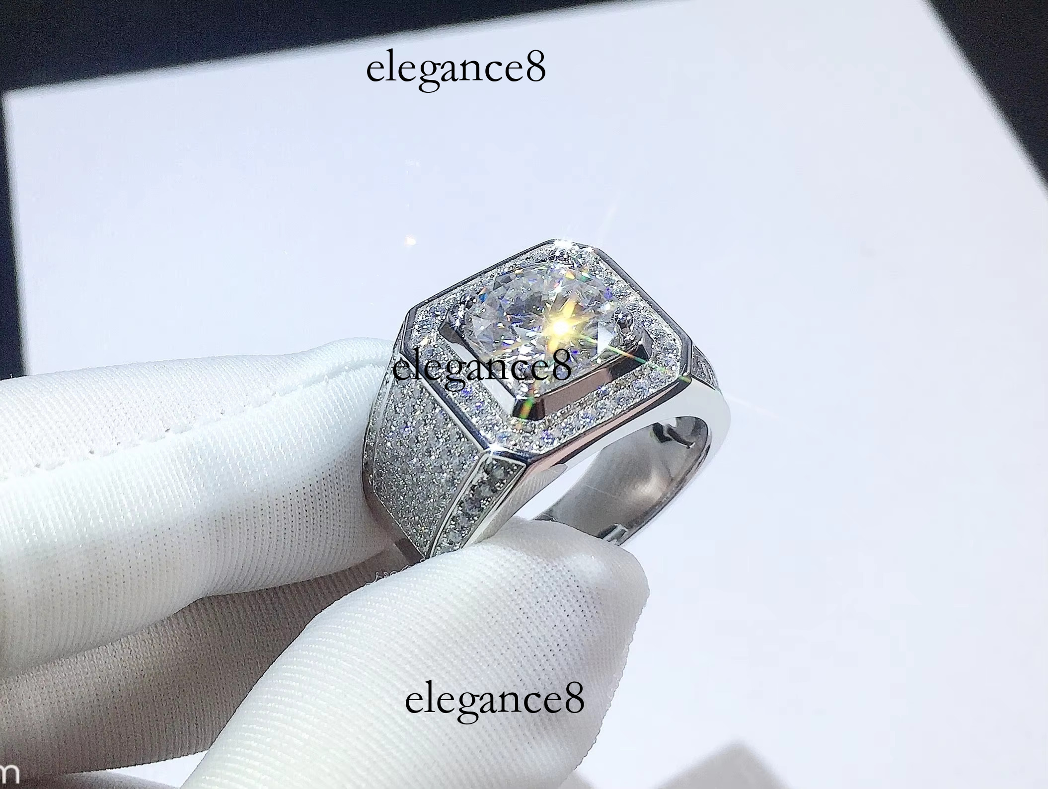 1CT 2CT 3CT 5CT gra vvs men's white gold electroplating ice out Moissanite ring pure sier hip-hop