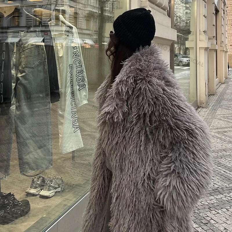 Neo Mint Extra Long Lamb Teddy Coat Women 2024 Winter Ladies Mob Wife Style Oversized Chunky Faux Fur Jacket Overcoat