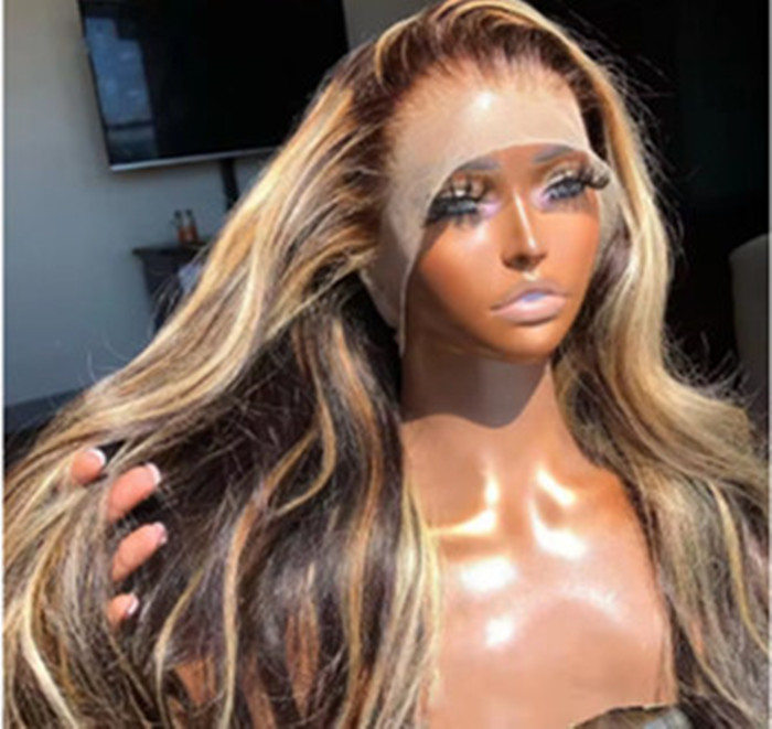 Highlight Lace Frontal Wig Human Hair Body Wave 13x4 Hd Lace Front Wig For Women 4/27 Blonde Ombre Brown Colored Wig 36inch