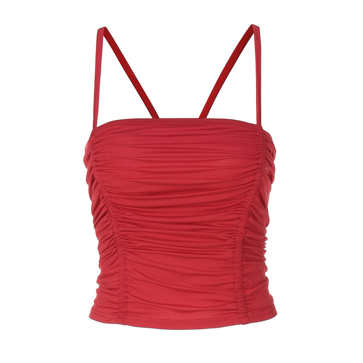 Hot Selling Women's Clothing 2025 Spring/Summer New Product Fashionable Solid Color Niche Style Pleated Tank Top
