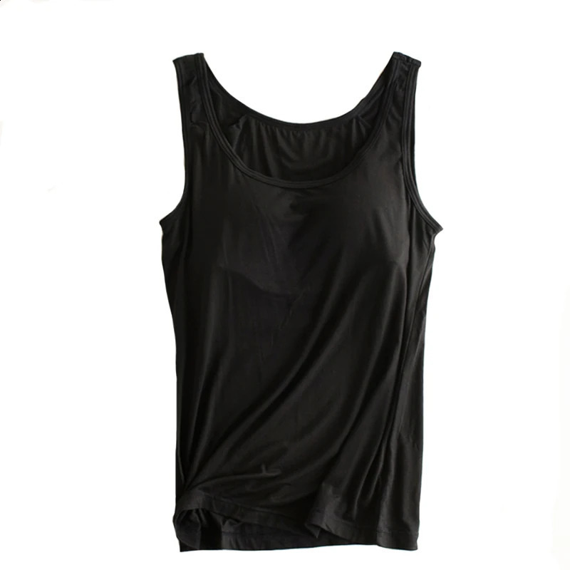 Women Built In Bra Padded Tank Top Female Modal Breathable Fitness Camisole Tops Solid Push Up Bra Vest Blusas Femininas 250224